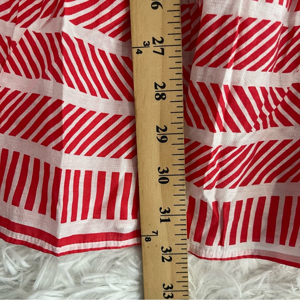 AQUA Women’s Mini Dress Size Large Red White Striped Print V Neck Ruffle Hem - Picture 6 of 7
